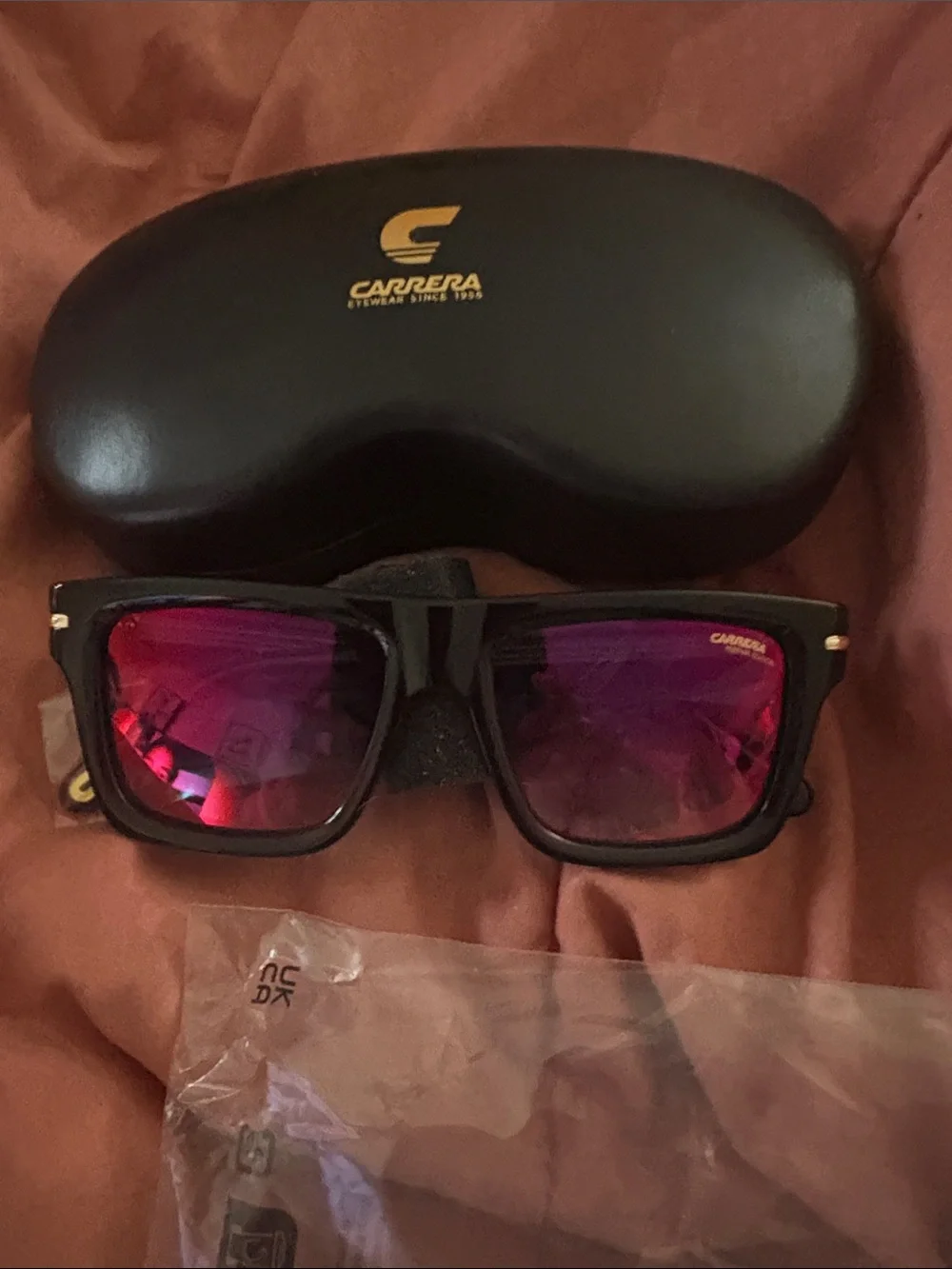 Carrera Women Black Frame Sunglasses with Pink Mirrored Lenses